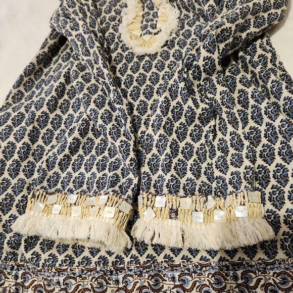 Tori Burch Tunic Top Size 8 Embellished Fringe And Beaded Accents Side Zip - Picture 14 of 16